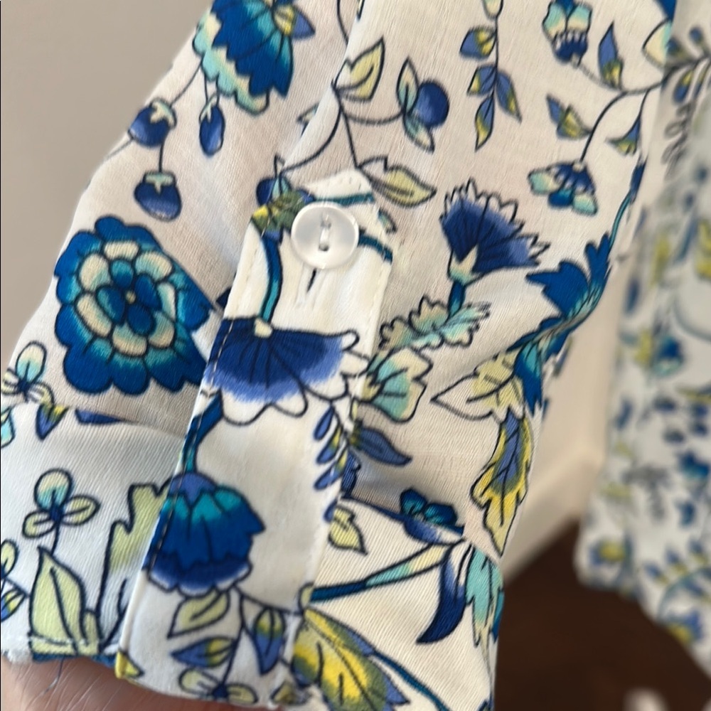 BCX Blue and Yellow Floral Button Down Shirt - Picture 3 of 13